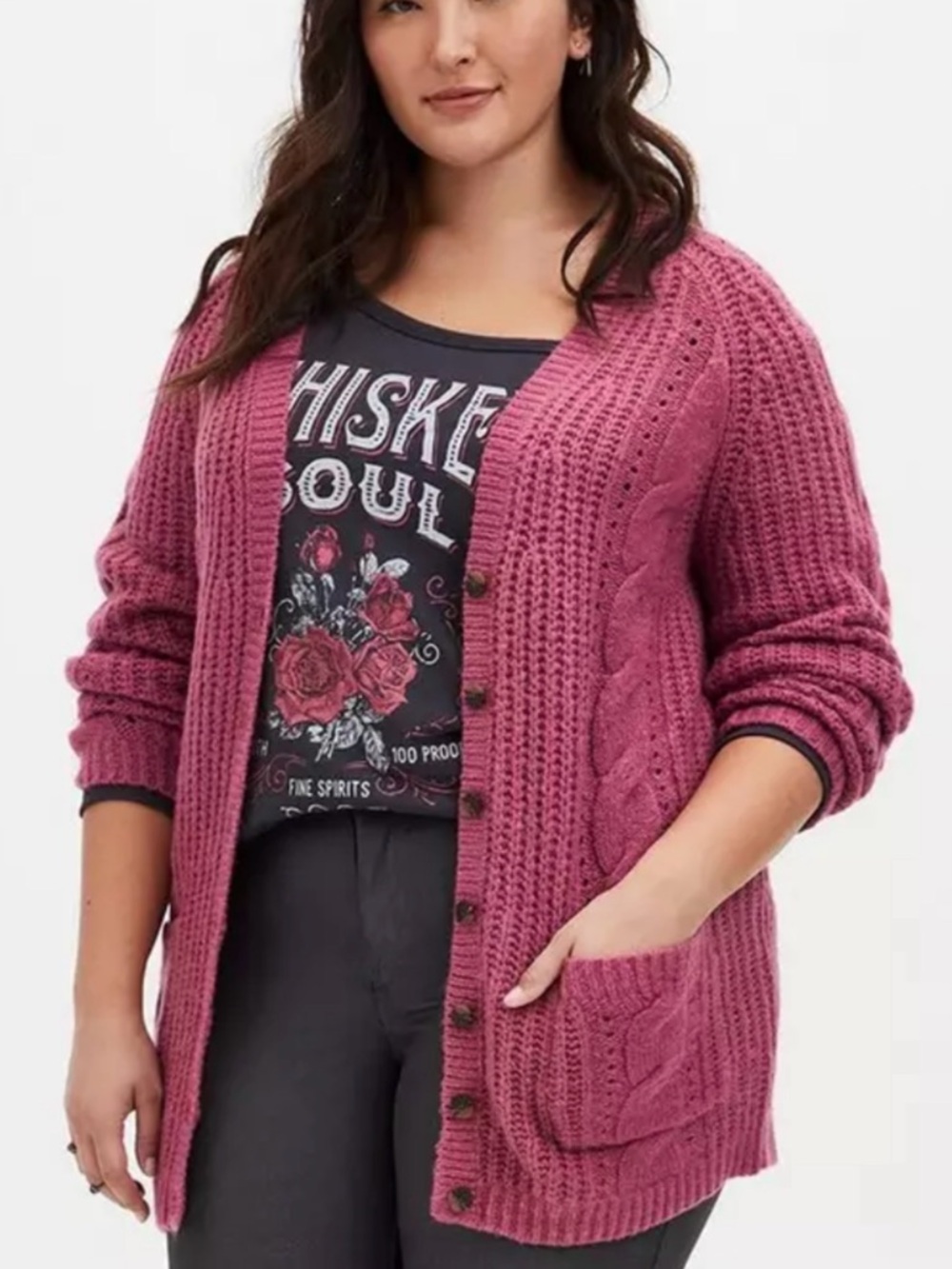 Torrid Rose Pink Chunky Cable Button-Up Cardigan - NWOT - Size 2 (18-20)